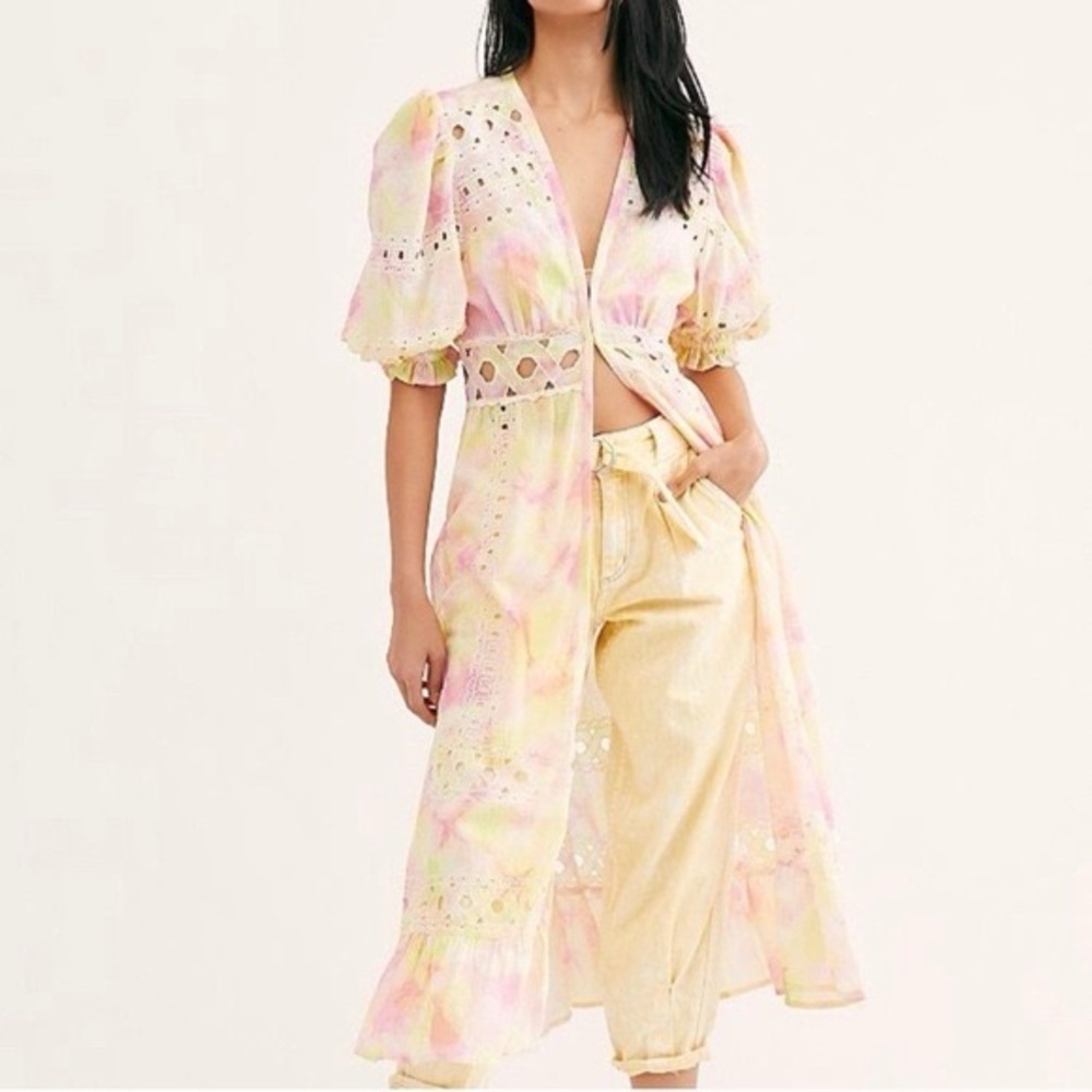 Free People | Sabrina Eyelet Kimono Tie Dye Boho Beach One Size